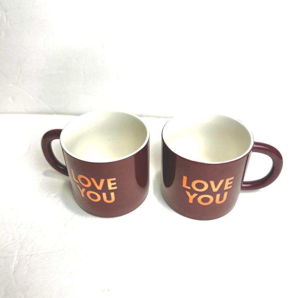 room essentials stoneware mug, “Love You”. Maroon With Orange Letters, Set Of 2 - Picture 3 of 7